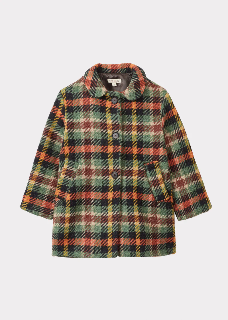 Caramel Everest Kids Coat - Orange Check - 4Y, 6Y