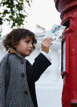 Load image into Gallery viewer, Caramel  Annapurna Kids Coat - Burgundy and Teal Houndstooth - 6Y