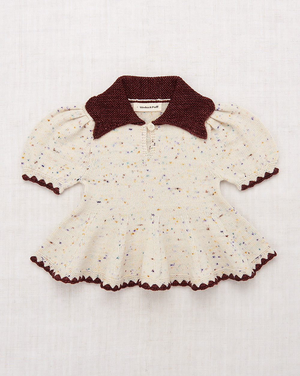 Misha & Puff Crochet Trim Puff Top - Iris Confetti - 4Y, 5Y, 6Y, 8Y