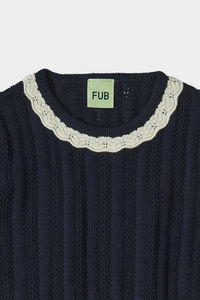 Fub Pointelle T-shirt - Dark Navy - 100cm Last One