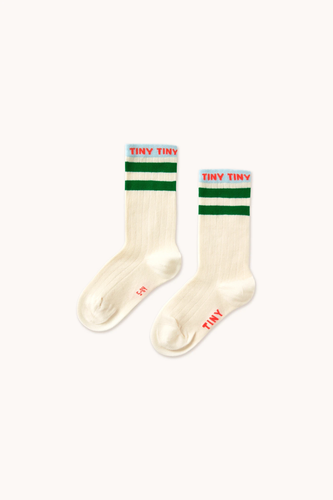 Tinycottons Tiny Medium Height Socks - Light Cream/Dark Emerald - 2/4Y, 5/8Y, 9/12Y