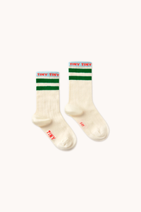 Tinycottons Tiny Medium Height Socks - Light Cream/Dark Emerald - 2/4Y, 5/8Y, 9/12Y