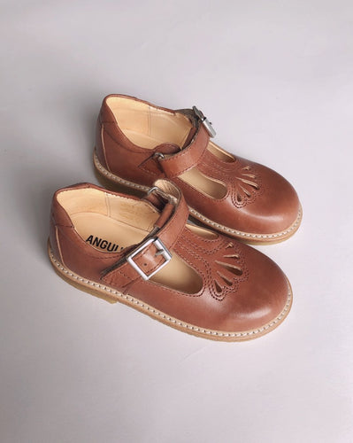 Angulus Mary Janes with Velcro and Buckle Detail - Tan - 25，26，27