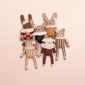 Main Sauvage Knitted Soft Toy - Teddy - Nut Striped Jumpsuit