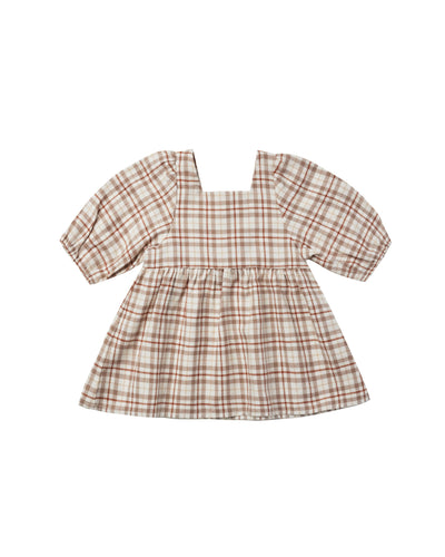 Rylee + Cru Gretta Babydoll Dress - Mocha Plaid - 18/24M, 2/3Y