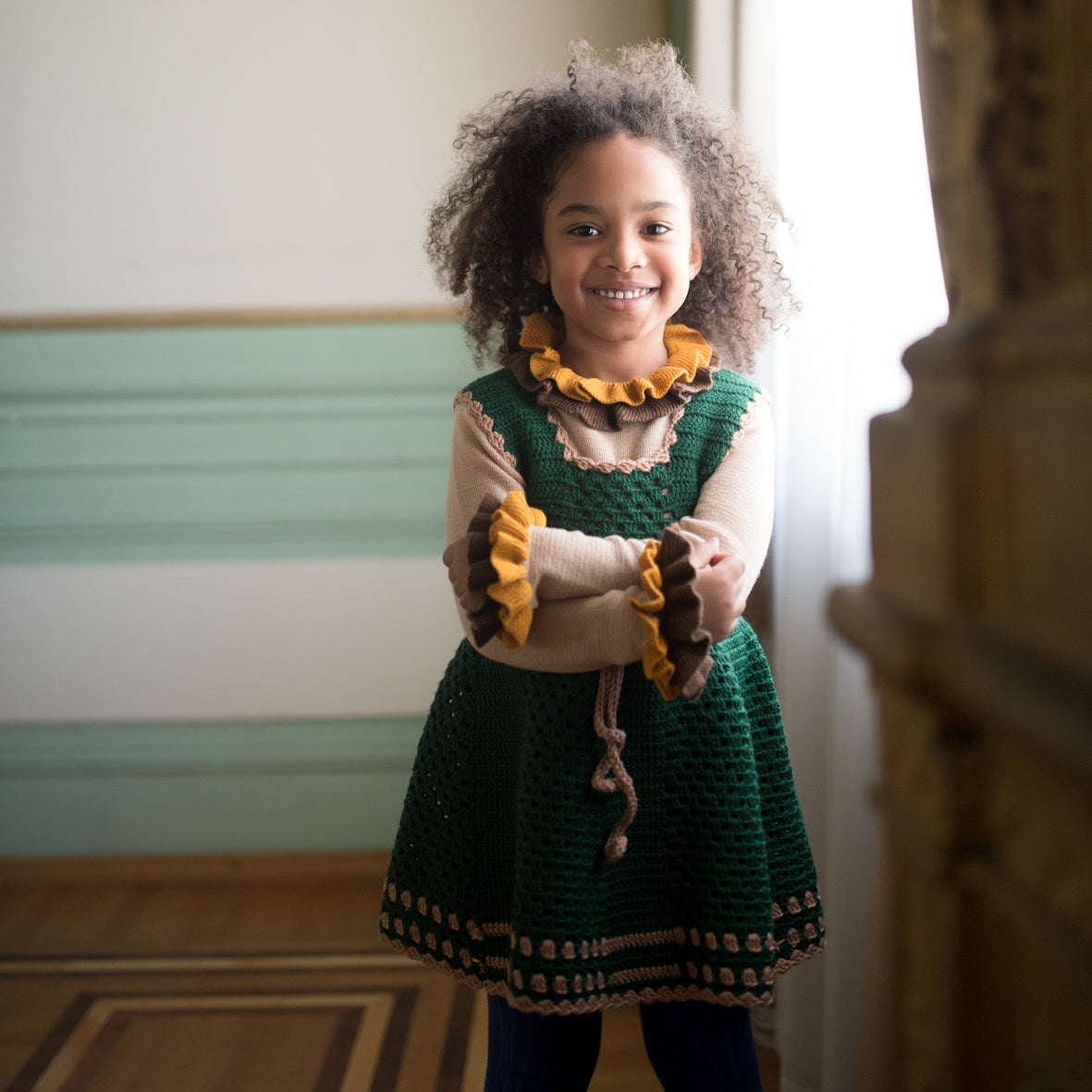 Kalinka Mia Turtleneck - Emerald/Procelain/Natural - 2-4Y, 4-6Y, 6-8Y