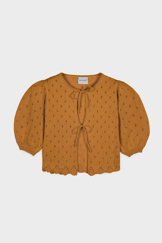 Mipounet Cotton Openwork Cardigan - Camel - 2Y, 6Y