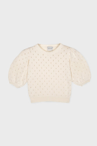 Mipounet Cotton Openwork Sweater - Ecru/Camel - 6Y Last Ones