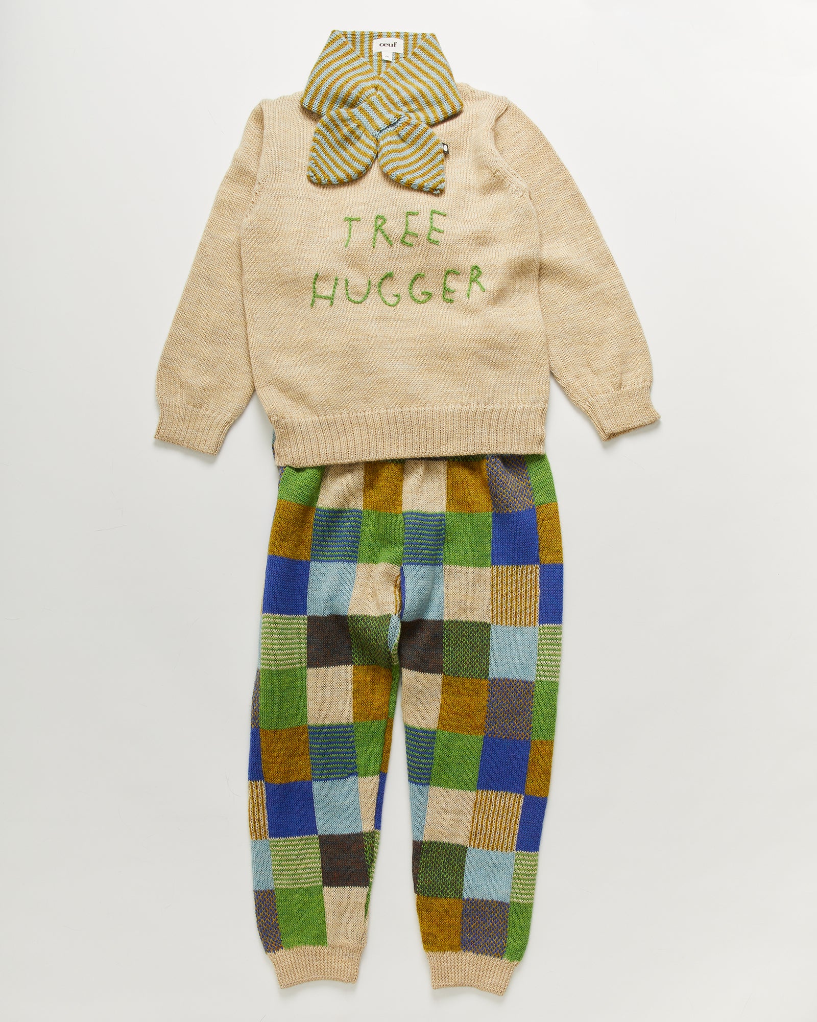 Oeuf Patchwork Suspender Pants - Bright Beige - 2/3Y, 3/4Y, 4/5Y, 5/6Y